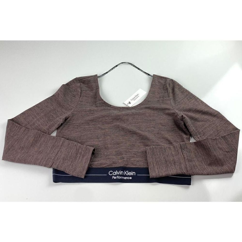 Calvin Klein Performance Stretch Long Sleeve Crop Top Womens XL  Brown AX0231